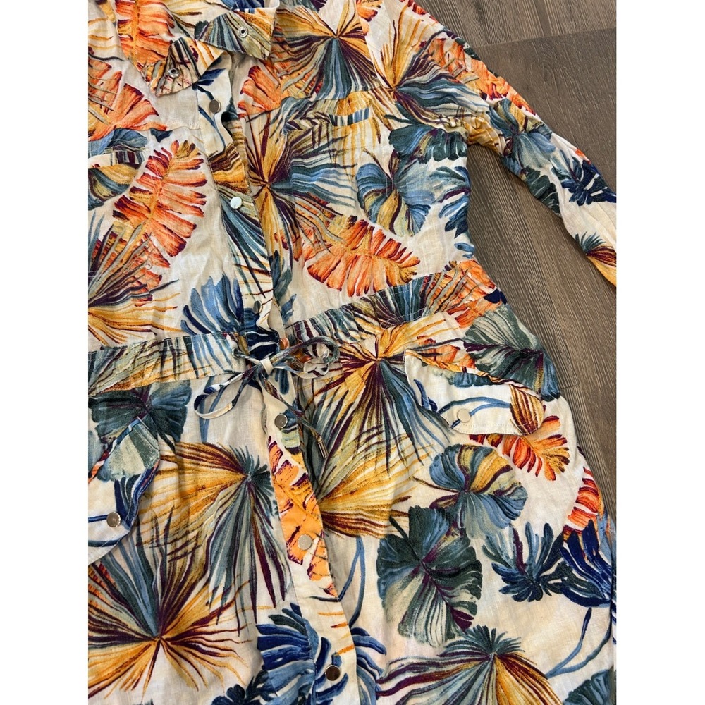 Chicos Tropical Leaf Print Linen Utility Shirt Jacket Drawstring Waist Size 3 XL - Picture 4 of 9